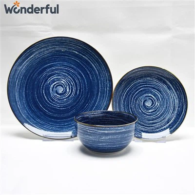 Set de vajilla de cerámica de remolino azul y duradero de 18 piezas